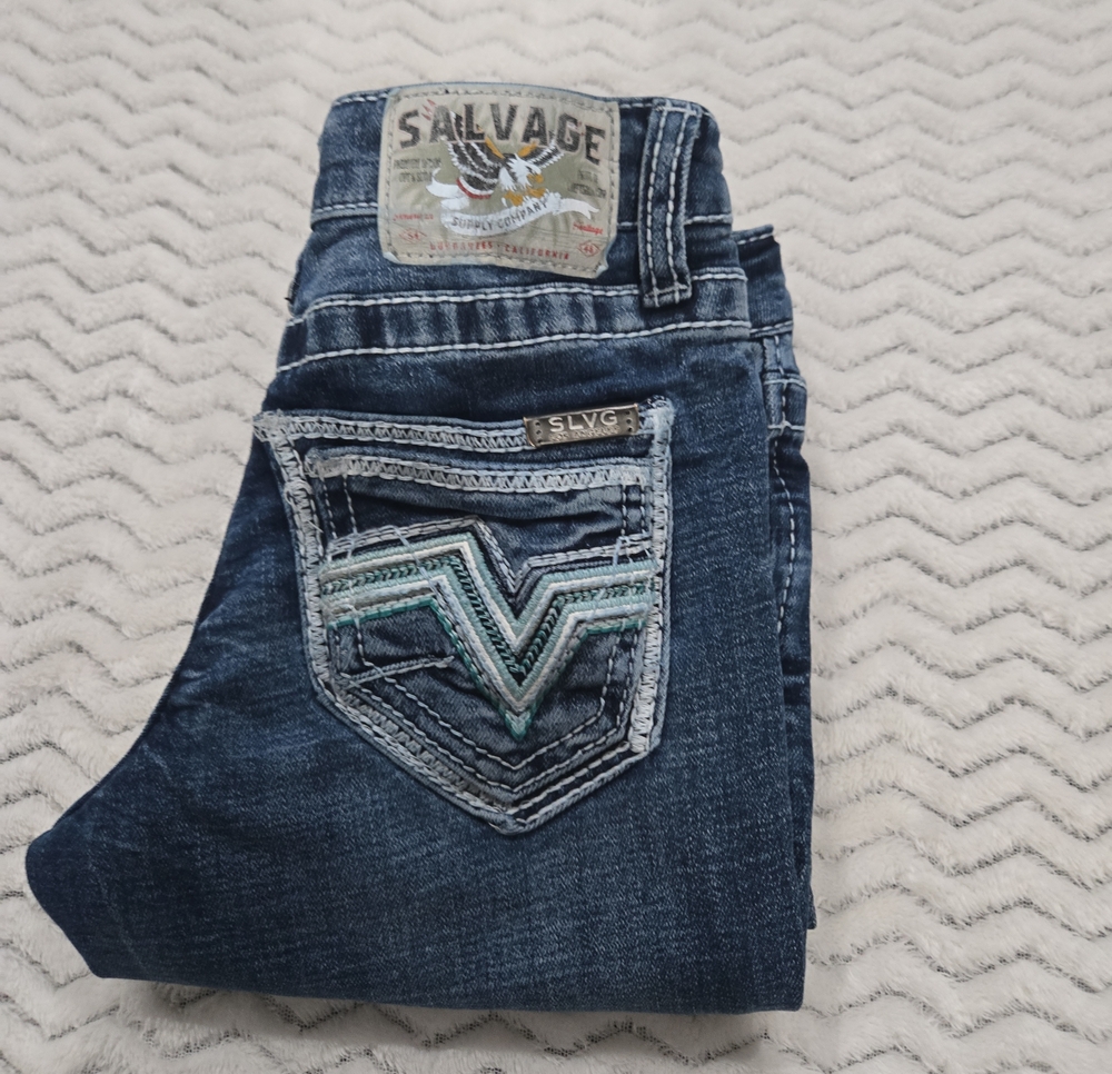 Salvage Kids Dark Blue Jeans with Teal Accent Stitching